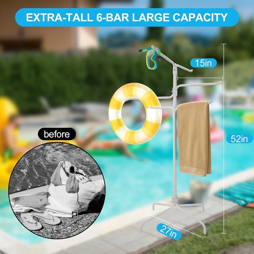Pool Towel Rack Outdoor Heavy Duty Freestanding Towel Holder Stand W/ 6 Bars